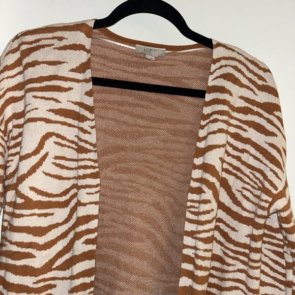 Loft Outlet Orange Zebra Print Long Sleeve Open Duster Cardigan Petite Medium - Picture 3 of 7
